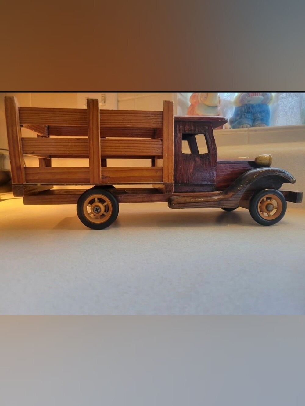 Handcrafted Wooden Toy Truck - Brown and Tan